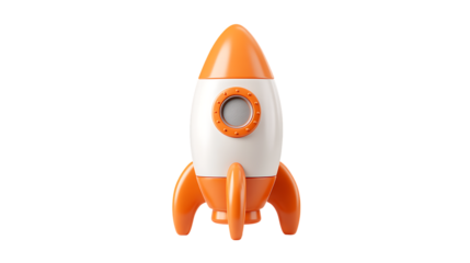 Orange and white toy rocket on a transparent background	
