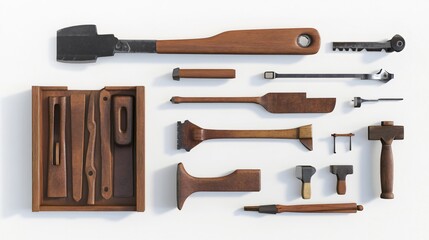 Professional Carpenters Tools on Clean White Background