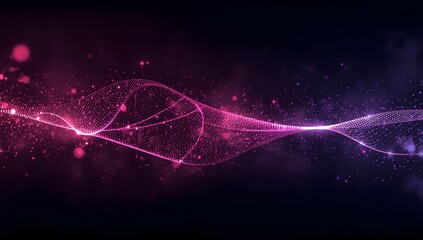 Abstract digital data stream wave glowing pink purple particles technology connection