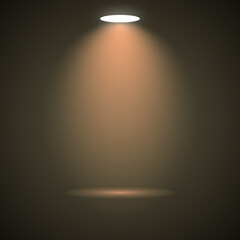 Bright warm spotlight beam illuminating empty stage for product or presentation
