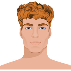 Pixel Art Portrait of a Man with Wavy Red Hair and Blue Eyes against a Transparent Background
