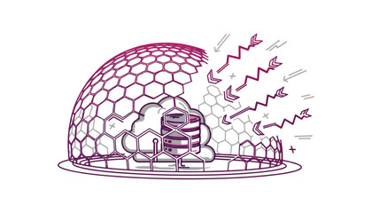 Conceptual illustration depicting data security, protection, and shielding of digital information from external threats.