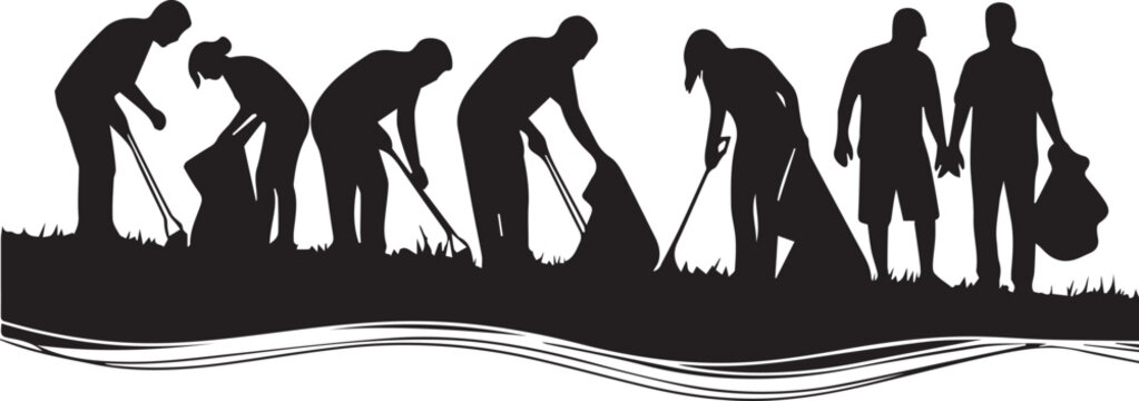 International volunteer day silhouettes show community cleanup effort and global citizenship