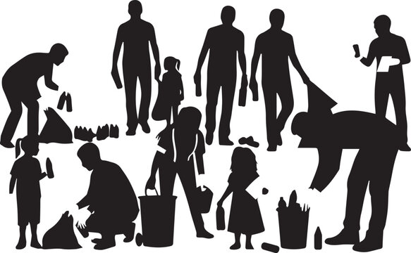 International volunteer day diverse people silhouettes cleaning up environment together celebration - Powered by Adobe