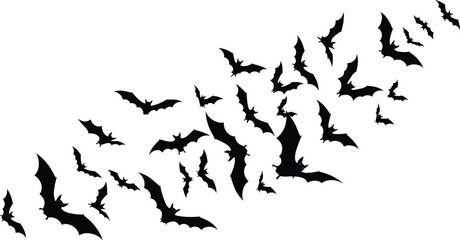 Naklejka premium Illustration of a swarm of bats flying in the night sky, halloween concept, vector illustration, silhouette art