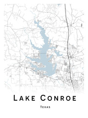 Lake Conroe map - concept art - vector illustration - wall decor for your home.