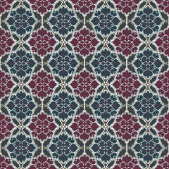 U. Blue flower Ikat pattern on red base