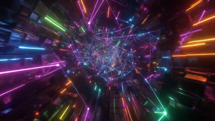 Abstract neon digital network of glowing nodes and pulsing data lines representing futuristic technology - Powered by Adobe