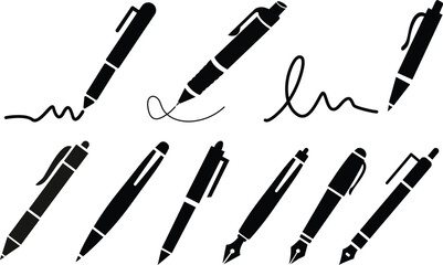 Pen Icon set.Pen Line Icon with Editable Stroke and Pixel Perfect.classic hand writing tool for calligraphy.Copywriting Related Vector, pen logo silhouette vector design template premium, sign up icon