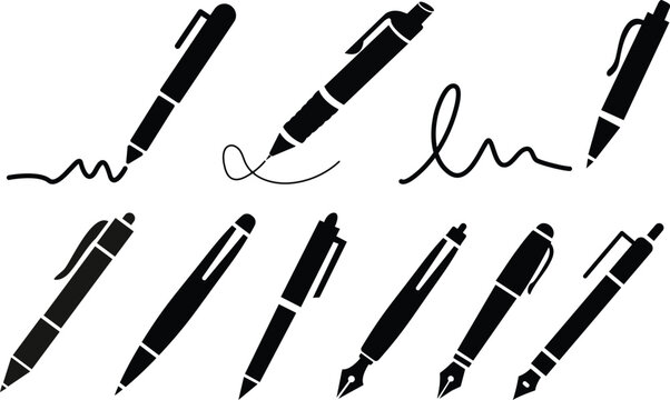 Pen Icon set.Pen Line Icon with Editable Stroke and Pixel Perfect.classic hand writing tool for calligraphy.Copywriting Related Vector, pen logo silhouette vector design template premium, sign up icon