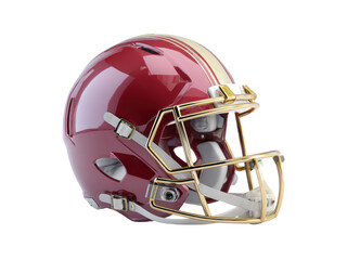 Fototapeta premium Maroon gold striped football head protection helmet, Isolated, Png Transparent Background