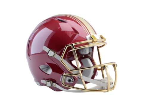Maroon gold striped football head protection helmet, Isolated, Png Transparent Background