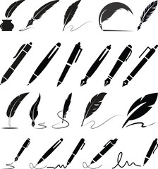 Pen Icon set.Pen Line Icon with Editable Stroke and Pixel Perfect.classic hand writing tool for calligraphy.Copywriting Related Vector, pen logo silhouette vector design template premium, sign up icon