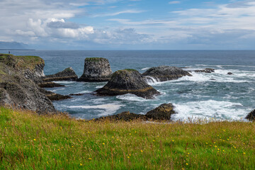 Arnarstapi basalt rocks  in atlantic ocean in Iceland