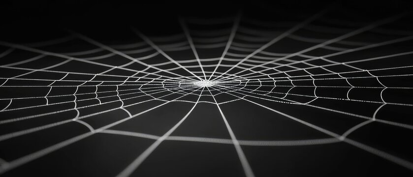 Decorative white spider web set against a dark background for Halloween festivities in a spooky atmosphere perfect for home decoration