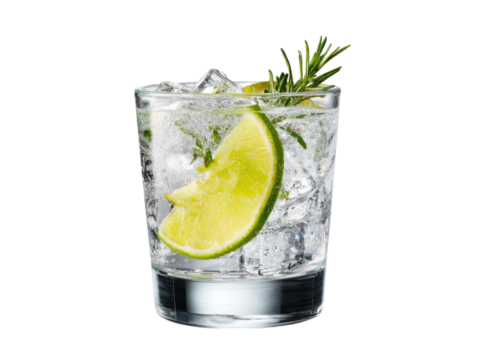 Refreshing gin tonic with lime and rosemary image, Isolated, Png Transparent Background