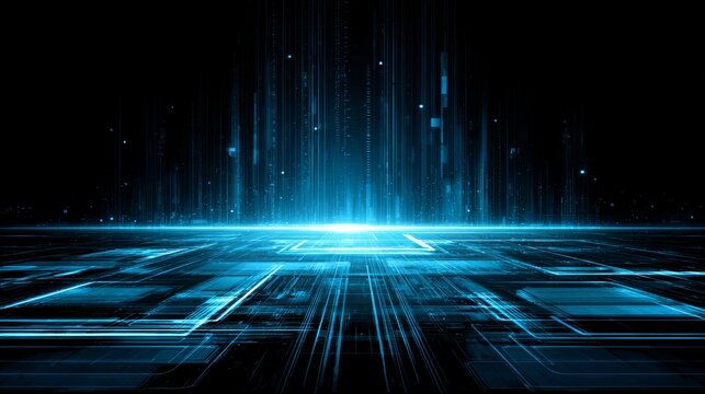 Abstract digital light burst with blue binary code and star motion wallpaper design