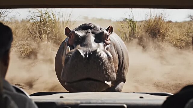 aggressive hippo, male hippopotamus, animal attack, African wildlife, wild animal, nature habitat, Hippopotamus amphibius, safari scene, wildlife behavior, territorial animal, dangerous wildlife, rive