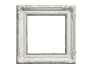 Ornate white vintage decorative picture frame image, Isolated, Png Transparent Background