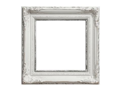 Ornate white vintage decorative picture frame image, Isolated, Png Transparent Background - Powered by Adobe