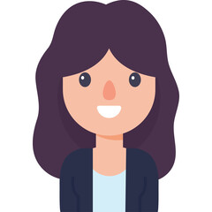 Portrait of a Smiling Woman with Dark Wavy Hair Wearing a Blue Blazer and Light Blue Top on a Transparent Background