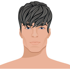 Portrait of a young man with stylish gray hair and blue eyes against a white background featuring a transparent background element for versatile design use