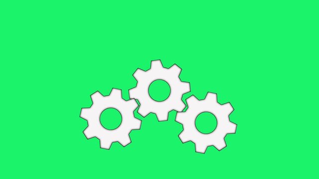 Animation of 3 Interconnected Rotating Gears on Green Screen Background
