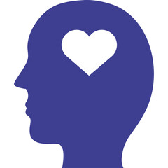 Profile Silhouette With Heart Inside Head On Transparent Background In Deep Blue Color Symbolizing Love Empathy Care And Mental Health Awareness