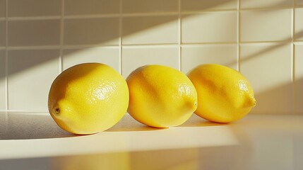Vivid Yellow Lemons on White Surface