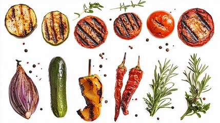 Assortment of Grilled Veggies on Bright Background