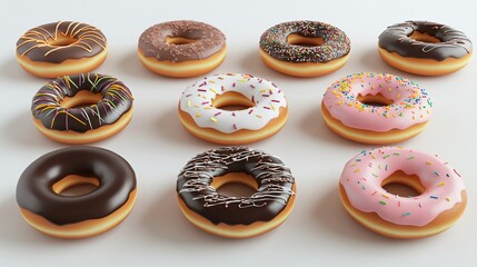 Assorted Donuts Collection on White Background