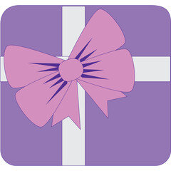 Purple Gift Box with Pink Bow Detailed Vector Art Flat Design Isolated on White Background for Celebrations and Special Occasions