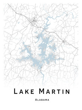 Lake Martin map - concept art - vector illustration - wall decor for your home.