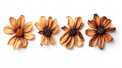 Assorted dried flowers on white surface