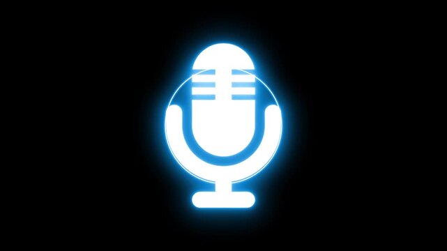 Glowing Microphone Icon with Sound Waves Animation