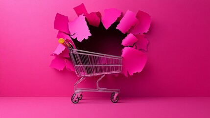 Vivid Pink Torn Paper on Shopping Cart