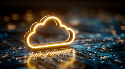 The technology cloud icon on the circuit board