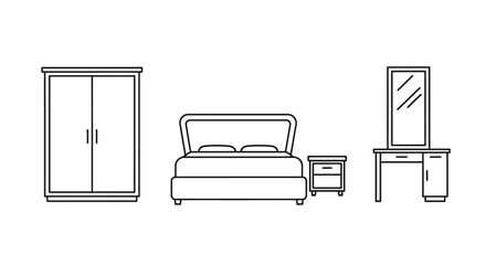 Simple bedroom furniture set illustration bed wardrobe dressing table and nightstand