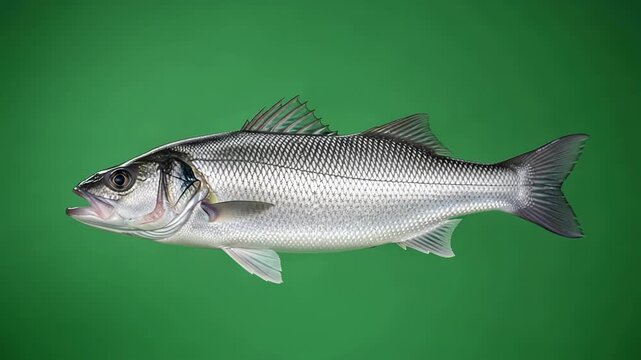 European sea bass glides gracefully through clear waters with gentle fin movements