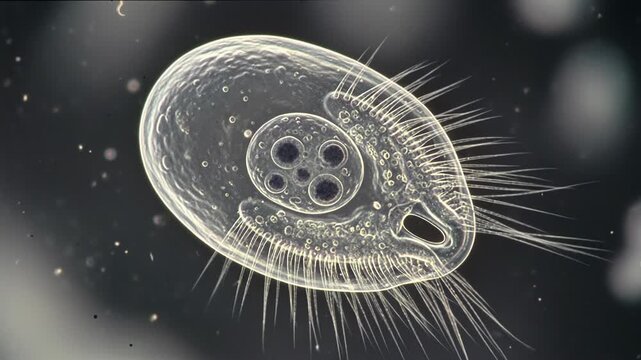 Paramecium in slow motion displays incredible movement and fluid dynamics under a microscope
