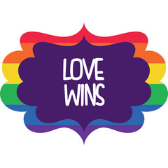 Rainbow Pride Love Wins Text Inside Decorative Purple Cloud Shape With Transparent Background