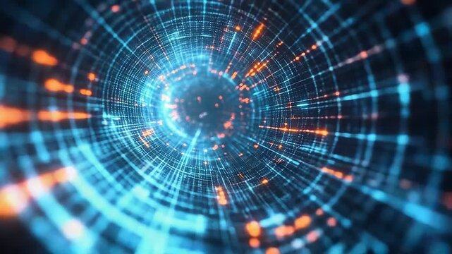 Digital data flowing through abstract cyber tunnel network