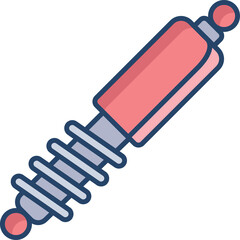 Red and Blue Coilover Shock Absorber with Metal Spring and Black Outline Isolated on Transparent Background Automotive Part