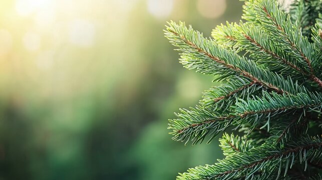 Close-up view of lush green juniper tree leaves with a soft forest background in natural sunlight highlighting organic beauty