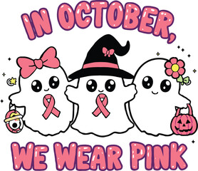 Breast Cancer Awareness Halloween T-Shirt Design Bundle | Save the Boo Bees, In October We Wear Pink, I’m a Survivor & Fight Cancer Graphics