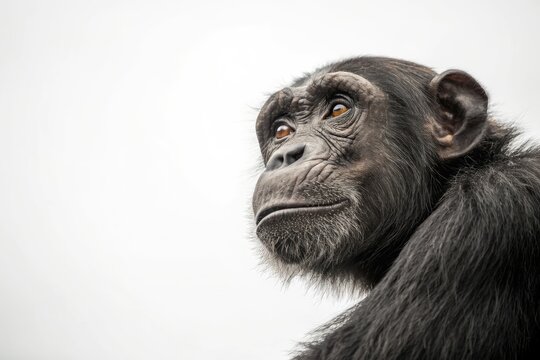 Charming Chimpanzee Gazes Thoughtfully Against a Bright Background