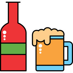 Red Bottle And Orange Beer Mug With Foam On Transparent Background