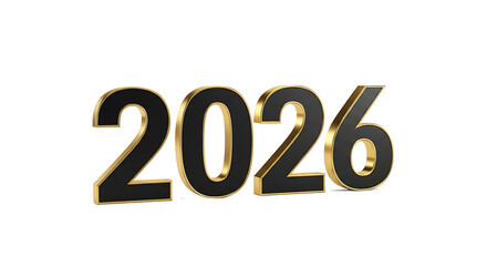 Golden 3d rendered number 2026 with a metallic textured surface isolated on transparent background