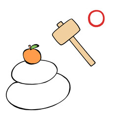 鏡餅の正しい割り方イラスト｜Wood Mallet vs Knife Illustration