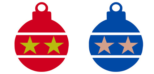 Festive Red and Blue Christmas Ornaments with Stars - Holiday Baubles Vector Icon Set